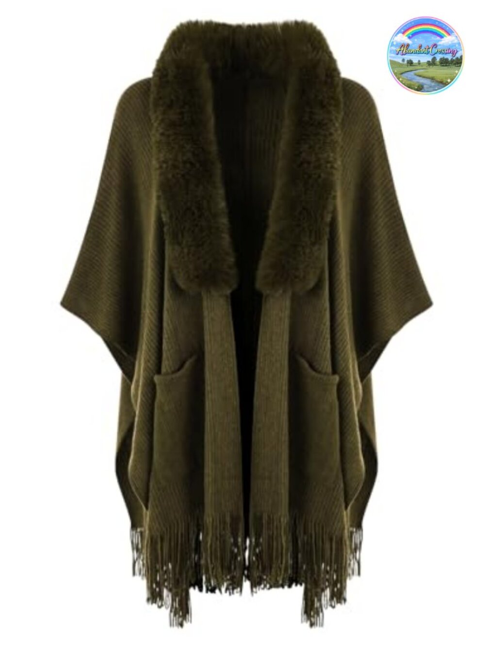 Ferand Shawl Wrap Poncho Cape with Pockets Open Front Fringe